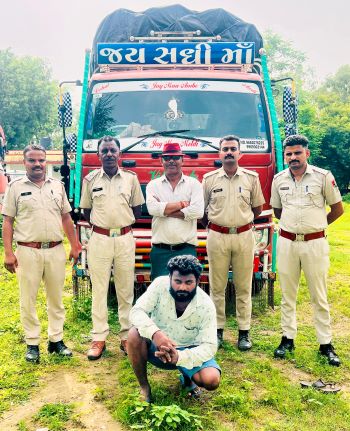 गिली लकड़ी से भरा ट्रक पुलिस ने माही पु​ल पर पकडा